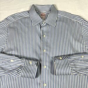 Vintage Brooks Brothers Dress Shirt Mens 16-32 Blue Made In USA Makers Merchants